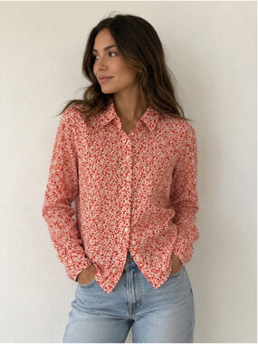 J.Crew Floral Button-Up Shirt Small Pink Orange Long Sleeve Cotton Blouse